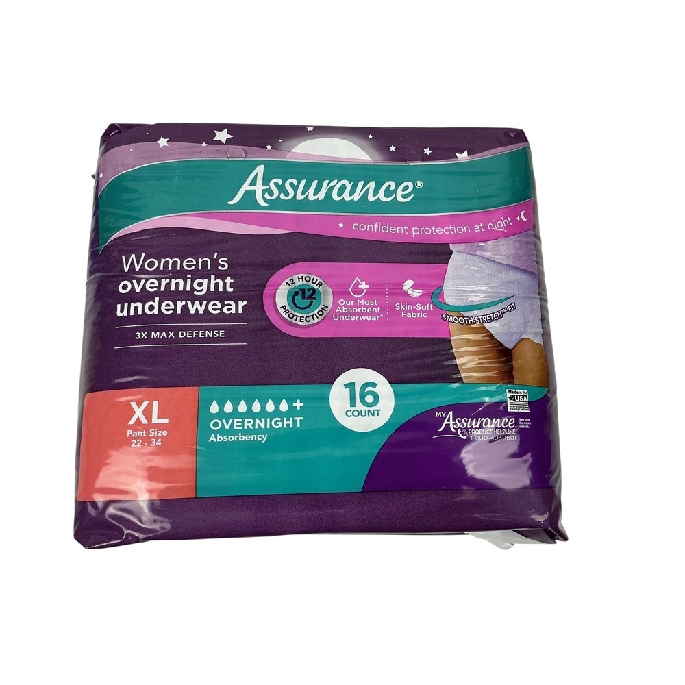 Assurance Womens‎ Overnight Underwear XL 16 Count 3X Max Defense Absorbency